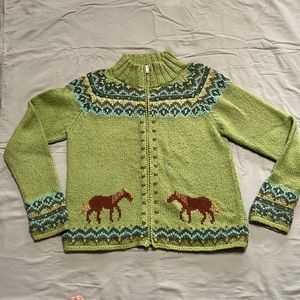Cotton zip up horse themed sweater S